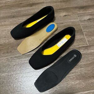 Vivaia Margot 2.0 Square Toe V-Cut Flats Black Ribbed Knit 7.5